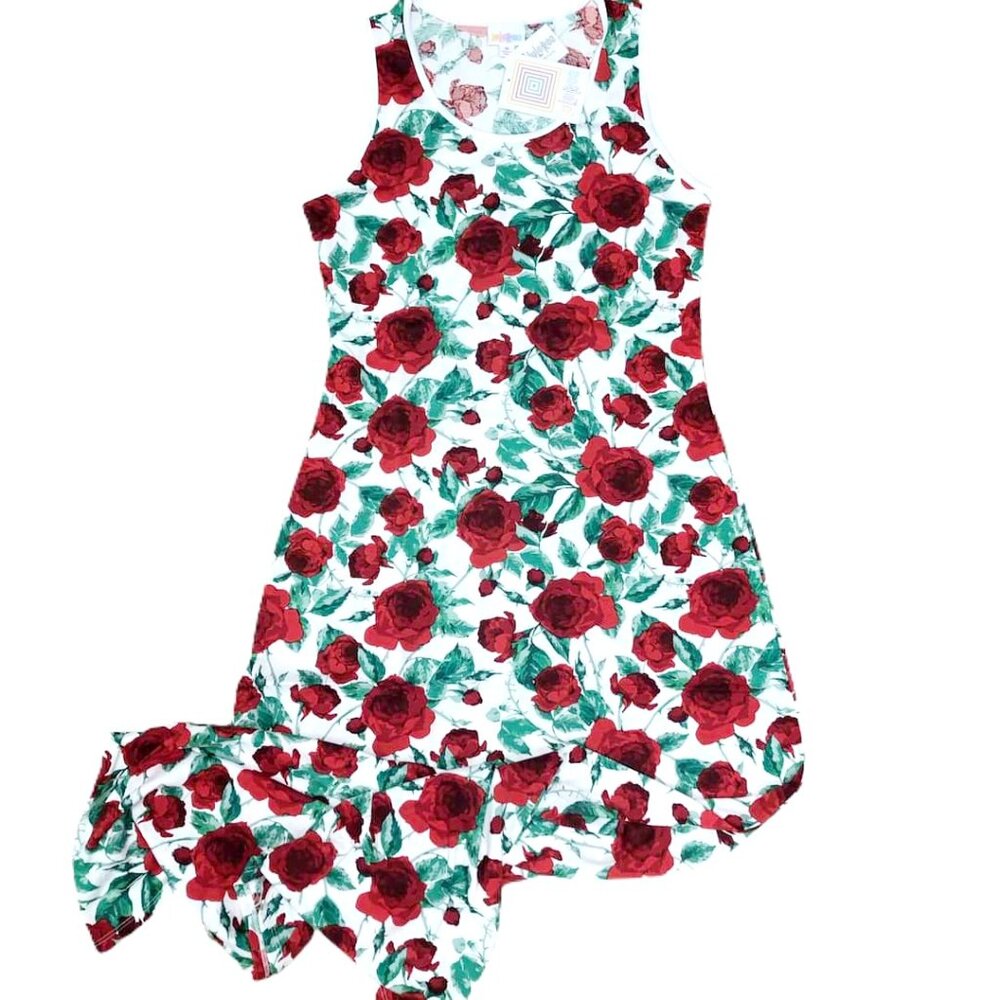 NWT LuLaRoe Dani Dress XL Floral Red White Rose Sleeveless Tank Beach Pool Maxi